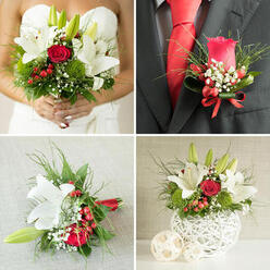 Captured in soft, flattering light, a groom's boutonniere from an Oxford wedding jacket becomes a small but powerful expression of romance. At its centre, a single red rose, velvety and perfectly formed, stands proudly against the lapel, its deep crimson echoing the richness of an elegant tie knotted just beneath the wearer's chin. Around the rose, tailored sprigs of greenery are arranged with a calm precision, their fresh leaves offering a crisp contrast to the smooth petals. Tiny berries and delicate stems of baby's breath are woven into the design, creating miniature spheres and feathery clouds that add detail without overwhelming the rose's bold statement. The textures are richly varied: the cool fabric of the suit, the polished sheen of the tie, and the gentle give of the petals when pressed. It feels like a piece that could have been carefully pinned just off the Cowley Road before heading to a ceremony in one of Oxford's stone churches or a registry office near the city centre. The boutonniere carries a quiet, refined energy-traditional in its choice of flowers, yet personal in how artfully it has been composed. Worn close to the heart, it suggests vows about to be spoken, photographs taken in front of college quads, and an evening filled with music and conversation. Even in this small detail, the craftsmanship of a skilled local florist is clear, capturing the weight of a joyful day in a single red bloom.
