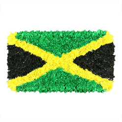 Here, on a clean white backdrop, a central Jamaican flag becomes a tactile, flower-adjacent sculpture in equal parts craft and memory. The banner is built from thousands of crumpled pieces of material - likely tissue paper or fabric scraps - pressed into a dense, three-dimensional surface that invites a fingertip trace. The diagonal saltire glows in bright gold, slicing the rectangle corner to corner and dividing the field into two emerald triangles at the top and bottom and two deep black triangles on the sides. The greens feel sunlit, almost Oxford lawn in late spring near University Parks; the blacks carry a velvet-matte depth, absorbing light with a soft satin sheen. Each fragment creates micro-unevenness - ridges, crinkles, tiny valleys - that catch light differently as you move, giving the entire piece a sense of motion, resilience, and intimate handiwork. It reads as both bold national pride and intimate craft, a metaphor for community effort and shared memory, especially when displayed in a public space during cultural events in Oxford. In this city, from Banbury Road to the North Parade, such artful tributes pop up at pop-ups and gallery corners, inviting residents to pause, reflect, and connect with Jamaica's vibrant culture. This piece would be a natural companion to a feature on Caribbean heritage, diaspora artists, or sustainable collage practices in a local Oxford article, and it carries a gentle invitation to explore culture through craft.