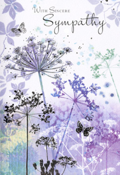 This sympathy card opens like a window onto a peaceful, nature-filled moment, the kind you might experience walking through Port Meadow on a cool Oxford morning. A veil of soft watercolour-violet, dusky lavender, and pale grey-green-spreads across the background, evoking distant mist. From this tranquil haze, fine, lace-like flower heads emerge on tall, slender stems, their umbelliferous clusters rendered in delicate blues and purples. Each bloom is lightly sketched, almost weightless, so the flowers appear to sway gently as though touched by a river breeze. Between the stems, faint silhouettes of foliage drift, while a pair of butterflies glides delicately among the blossoms, their nearly transparent wings catching hints of colour. The whole composition feels hushed and reflective, like pausing beside the Botanic Garden and simply breathing in the quiet. The textures are soft and painterly, with no hard edges-just gradual transitions of tone that soothe the eye. As a local Oxford florist often asked to help families express sympathy with grace, I recognise the sensitivity in this artwork: it offers support without intrusion, compassion without excess. The muted hues and airy forms create a sense of holding someone gently in thought, making this card a fitting companion to a tasteful condolence bouquet delivered across Summertown, Cowley, or central Oxford. It suggests that even in sorrow, there is still a thread of light and the steady, comforting presence of nature.