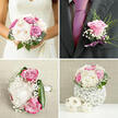 A groom's boutonnière rests delicately against a neutral backdrop, captured in close-up so that every petal and sprig is clearly defined, like a treasured detail before an Oxford wedding. The focal point is a single rose in a soft lilac tone, its petals smooth and gently spiralled, polished to a natural sheen that catches the light without harshness. Nestled around the rose are tiny tufts of white baby's breath, each miniature bloom forming a constellation of softness, and a fine spray of feathery greenery that adds fresh contrast and movement. A slender lavender ribbon wraps the base, tied with careful precision so that the tails fall neatly, their satin surface reflecting a subtle, silvery glow. The design feels intentionally understated, the kind of piece chosen by a groom who prefers quiet elegance to showiness, yet still wants something that harmonises with the bridal bouquet. The colours echo the romantic tones often seen in the larger arrangements: lilac, cream, and hints of green that might pair beautifully with a spring ceremony along the River Cherwell or a reception in a converted barn just outside Oxford. You can almost imagine a florist's hands making final adjustments, turning the rose to the perfect angle so it sits gracefully on a lapel. The boutonnière becomes more than an accessory; it is a refined, fragrant symbol of the day's joy, small in scale but rich in texture and sentiment.