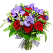 Set against a clean white backdrop, this bouquet reads as a celebration of contrasts and harmony, a testament to precise craftsmanship from an Oxford studio. The crimson roses blaze at the center-velvety, classic, their petals unfurling in generous spirals-while cool purple orchids sit nearby, their exotic blooms speckled and luminous. Pale green buds and soft white lisianthus weave through the array, guiding the eye along a gentle arc from heat to cool. Glossy green foliage forms a lush frame, providing fullness and grace without overpowering the blooms. The bouquet is tied at the base with a dark mesh ribbon, its architectural texture balancing the natural elegance of the florals. The fragrance hints at rose perfume with a whisper of orchid and the fresh scent of just-cut foliage, lingering in the air as a sign of care. For an Oxford moment, this arrangement marks a grand celebration, an anniversary, or a birthday surprise, elevating any room with drama tempered by serenity. It would suit a Jericho sitting room or Headington dining space, where guests notice the contrast and harmony of colour and form. Flowers Oxford offers dependable same-day delivery across the city, ensuring freshness and punctual arrival for those looking to gift or host with confidence.