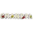A horizontal floral display spells the word GRANDPA in bold capital letters, arranged in a straight line against a plain white background so that every nuance of the design appears clear and uncluttered. Each letter is constructed from tightly packed, snow-white chrysanthemums, creating a dense, cushioned surface that feels soft and comforting, like a quiet blanket of calm laid over treasured memories. A narrow trim of gentle lavender ribbon outlines each letter, adding subtle definition and a whisper of colour that frames the tribute with understated grace. Nestled into the curve of the initial G is a striking cluster of deep red roses, three or four blooms cradled in lush green foliage, acting as a heartfelt focal point of love and remembrance. The third letter, A, is adorned with yellow-green orchid blossoms, their delicate, slightly exotic petals introducing a refined, personal touch. Matching the first accent, the rounded part of the D also carries a small grouping of red roses, and the final A at the far right repeats the orchids, balancing the design from one end to the other. Simple horizontal support bars behind the flowers keep the letters steady and evenly spaced, ready to be placed at the head of a coffin, beside a photograph, or near the lectern during a service in Oxford, whether in the city centre or in nearby areas like Headington and Abingdon. The arrangement blends purity, devotion, and quiet sophistication, offering a deeply personal tribute for a much-loved grandfather, crafted with the sensitivity of an experienced local florist.