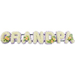 In this image, the word GRANDPA is beautifully rendered in a freestanding floral tribute, the letters arranged in a neat horizontal line as they might appear beside a coffin or at the front of a memorial service in Oxford. Every letter is formed from a dense coverage of white chrysanthemums, each small flower head placed closely together to create a thick, cushioned surface that conveys softness and serenity. A fine edge of pale lavender blooms traces the outline of each letter, introducing a gentle lilac hue that frames the pure white centres and gives the arrangement a calm, reflective mood, well-suited to a funeral or celebration of life. The G, the first A, the D, and the last A are decorated with small, carefully composed clusters of peach roses, including buds and partially opened blooms, combined with delicate white lily buds and lush, dark green foliage. These peach accents bring a touch of warmth and personal character, suggesting cherished family memories and the affectionate bond between grandchildren and their grandfather. The letters are anchored to a slim, dark metal bar that runs beneath their lower halves, providing stability without drawing attention away from the flowers. Set against a stark white background, every detail of petal, leaf, and colour contrast is highlighted, showcasing the skill of the florist in balancing texture and tone. The tribute feels both formal and deeply personal, offering a graceful, floral way to spell out love and remembrance for a grandpa who will be dearly missed across generations.