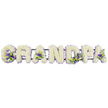A personalised floral tribute spelling GRANDPA stretches in a straight line across a crisp white background, composed with the same care an Oxford florist might bring to a service near Port Meadow or along the Iffley Road. Each of the seven capital letters is thickly padded with small, snowy white chrysanthemums or carnations, their dense, rounded petals forming a soft, quilted texture that looks soothing to the touch. The letters are clearly defined and evenly spaced, creating a strong, readable word that draws the eye and the emotions in equal measure. Interwoven into this sea of white are tasteful accents of deep purple and lilac flowers, likely lisianthus or similar blooms, highlighted with glossy green foliage. These coloured clusters appear at key points - cradled at the base of the 'G', resting in the hollow of each 'A', accenting the side of the 'D', and curling into the loop of the 'P' - like small, comforting bouquets tucked within the larger design. A dark green bar runs quietly beneath the tribute, almost completely covered by foliage and petals, ensuring the letters stay aligned and secure for placement on a coffin top, by the altar, or at the graveside. The combination of pure white, rich purple, and calm greenery gives the piece a sense of serenity and reverence, offering a beautiful way for a family to say farewell to a cherished grandfather. It captures the feeling of a respectful, local goodbye, shaped by skilled hands and an understanding of the tender moments that surround a funeral or memorial gathering in Oxford.