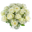 A hand-tied bouquet of creamy white roses and cloud-like sprays of baby's breath, described here as if placed gently in the hands of someone seeing it for the first time. Each rose opens in layered spirals of soft ivory and faint vanilla, petals that catch a cool, early-morning light and reflect a subtle satin sheen. The gypsophila weaves through the roses like drifting mist, its tiny white florets creating airy pockets of lace that soften the composition and invite a quiet, lingering breath. Fresh, deep-green foliage peeks between blooms, grounding the arrangement with a natural freshness and lending contrast that makes the white feel even more luminous. The scent is restrained and sweet-clean, powdery, and comforting-conveying calm rather than flamboyance. The overall effect is one of serene refinement: generous yet tender, suitable for weddings, sympathy, or a thoughtful message of hope. As a florist familiar with Oxford rhythms, I imagine this bouquet arriving at a riverside flat near Port Meadow or being set on a mantel after a small family gathering on the High Street; it reads equally well in moments of celebration and quiet remembrance. Every stem is chosen and placed to produce a balanced silhouette, the roses slightly elevated so each bud is visible, the baby's breath teased for airiness rather than clutter. The result is a timeless composition that feels handcrafted and honest, offering comfort and a reminder that simple, well-made beauty can mark the moments we most want to remember.
