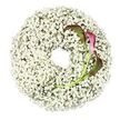 This image shows a refined circular wreath designed for a funeral or remembrance service, laid out against a stark white backdrop. The ring is densely woven from white Baby's Breath, known to florists as Gypsophila, with each spray bearing clusters of minute blossoms that together create a feathery, cloud-like texture. The round shape is perfectly balanced, enclosing a clear, open centre that feels calm and contemplative, like a quiet pause in the middle of a difficult day. Near the lower right section of the wreath, two calla lilies introduce a dramatic accent. Their petals curl into smooth trumpets, starting with a deep, wine-toned burgundy and rich magenta at the tips, then softening into an earthy green along the outer sides and down the stems. These stems are long, sleek, and fresh, curving gently from the mass of Baby's Breath as if they have naturally grown from within the ring. The contrast between the pure white Gypsophila and the saturated hues of the callas is striking yet soothing, adding emotional depth without overwhelming the simplicity of the design. Bright, even lighting and the uncluttered background ensure that every petal and blossom is clearly visible, emphasising the artisan craftsmanship involved. This wreath would be a fitting tribute at a service in Oxford, whether placed in a quiet chapel near Jericho, at a cemetery beyond Cowley, or in a family home for a private farewell, expressing sympathy, eternal love, and gentle support through its understated beauty.