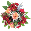 Infused with the gentle elegance of Oxford's historic atmosphere, this fresh bouquet unfolds beneath clean white light, its palette a harmonious blend of tradition and vibrancy. The peaches and creams of the central roses blossom in perfect spirals, exuding softness and quiet optimism, while the deeper, wine-toned chrysanthemums create a rich visual contrast, reminiscent of autumn evenings along the River Cherwell. Baby's breath splashes starlike clusters throughout, their delicate white presence balancing the bold tones and inviting closer inspection. Cool eucalyptus sprigs and lush emerald foliage envelope the arrangement, their textures-both matte and glossy-dancing at the edges and catching the light, as if reflecting the sunlit lawns at University College. A unique reddish-brown, spiky bud nestled on the left adds a modern botanical twist, recalling fresh finds from Oxford's covered market. The composition's rounded, overflowing form radiates warmth, celebration, and the joyful promise of fresh beginnings-a perfect gift for marking anniversaries, celebrating graduation, or simply sending joy across Oxford. The bouquet's fragrance is subtle: notes of rose petal sweetness and a trace of green freshness, all woven together with expert local care, suggesting the enduring beauty and thoughtfulness found in Oxford's finest floristry.