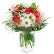 Brimming with cheerful sophistication, this radiant bouquet captures the vibrant spirit of an Oxford springtime morning. Ruffled coral carnations provide a lively heart to the arrangement, their soft curves and rich pink-coral hues resembling the early roses in University Parks. Interspersed between them, pure white chrysanthemums spill their delicate petals outward, accentuated by smaller classic daisies whose sunny, yellow-green centres bring to mind wildflowers blooming beside the Cherwell. Wispy sprays of baby's breath drift across the bouquet, as airy and light as clouds reflected on the calm waters near Folly Bridge, their fine clusters giving the whole piece a gentle, dreamlike lift. Nestled discreetly among the lush blooms, a few unopened magenta alstroemeria buds add subtle intrigue and a promise of unfolding beauty. Encircling it all, deep green leaves-some broad and reflective, others slender and supple-embrace the arrangement like a verdant frame, their organic lines grounding and supporting the flowers above. Each stem is showcased in a simple, transparent glass vase filled with clear water, the bright, even illumination celebrating every detail without distraction. This bouquet, ideal as a thoughtful gift for birthdays, new beginnings, or words of gratitude, is crafted by the hands of Oxford's skilled florists, evoking fresh air and optimism, and perfectly suited for elegant home settings or heartfelt gestures across the city's picturesque neighbourhoods.