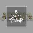 An overhead photograph captures a graceful five-letter funeral flower tribute laid across a pale grey background, the neutral setting allowing the floral letters to take on a quiet, contemplative presence. Each letter is constructed on a sturdy base and completely carpeted with white chrysanthemums, the blooms arranged so close together that they form a plush, uniform surface, their tiny petals curling softly under the light. A deep purple satin ribbon trims the contour of every letter, carefully folded to follow each curve and angle, creating a dignified, jewel-like frame that sets off the whiteness of the flowers. At a few chosen points along the line of letters, the white cushion is lifted by small, artfully placed groups of pale pink and mauve roses, supported by fine green ferns and sprigs of foliage, echoing the gentle colours often seen in sheltered gardens around Oxford's parks and riverside walks. The letters themselves suggest a name tribute - a full J clearly visible on the left, with O, H, and N overlapping beneath the central text block, and an A on the right - illustrating how a loved one's name might be spelled for a final farewell. Over the central portion of the arrangement sits a translucent grey square framed in white, containing the words 5 LETTER Tribute in crisp white typography, mixing a modern block font with an elegant script for the word Tribute. The overall mood is one of composed, gentle remembrance, much like the personalised tributes prepared for families gathering in Oxford's churches, chapels, and crematoriums when they wish to honour someone with a simple yet deeply meaningful floral display.